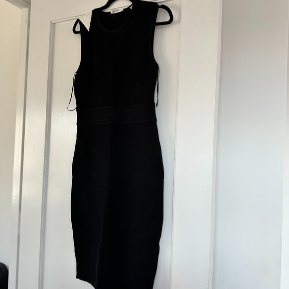 A.L.C. SLeeveless Bodycon Midi Dress Black w/ White Contrast On Shoulder Sz M - Picture 2 of 10